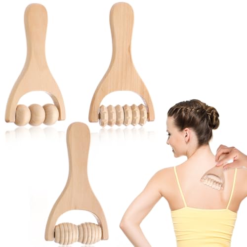 Abeillo 3Pcs Wooden Hand Massage Roller, Muscle Roller Stick, Manual Wood Therapy Massage Tools Massager Roller, for Relaxes Thigh, Leg, Hands Full Body Muscle Men Women - style: Style A