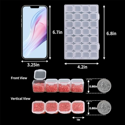 Diamond Painting Storage Boxes 6 Pack 28 Grid 168 Slots Bead Organizer | Clear Plastic, Divided Compartments, for Diamond Art Beads Jewelry and Craft Supplies, Portable Project Storage - size: 6pcs