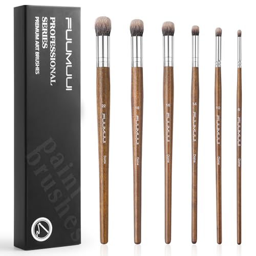 Fuumuui Professional Paint Brush Set, 6Pcs Natural Badger Hair with Dome Shape Blending Mop Oil Paint Brushes for Acrylic Painting Oil and Gouache - style: Dome