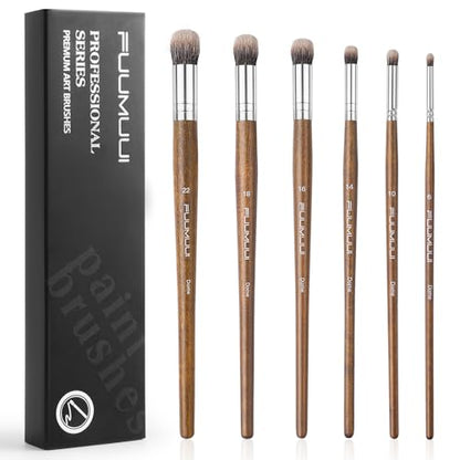 Fuumuui Professional Paint Brush Set, 6Pcs Natural Badger Hair with Dome Shape Blending Mop Oil Paint Brushes for Acrylic Painting Oil and Gouache - style: Dome