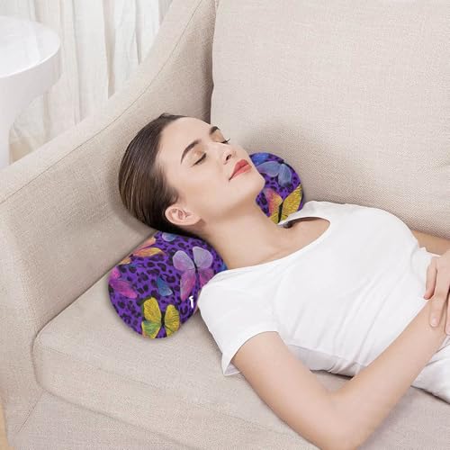 Bolster Pillow Neck Pillow Round Soft Health Memory Foam Pillows Long Cylindrical Body Pillow with Removable Cover Cute Back Yoga Colorful Butterflies and Purple Leopard Print 17" x 5.5" - color: Colorful Butterflies and Purple Leopard Print