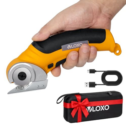 VLOXO Cordless Electric Scissors 4.2V Electric Cutter with Safety Lock | Electric Box Cutter for Cardboard Multi-Cutting Tools Lightweight Left-Right Grip for Carpet Felt Plastic with Storage Box