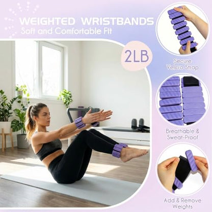 Pilates Ring Set: 35cm Magic Circle with Dual Padded Handles, Pilates Mini Ball, and Resistance Bands (15, 25, 35 lbs) for Strength, Flexibility, Stability, and Body Toning - color: Violet-13