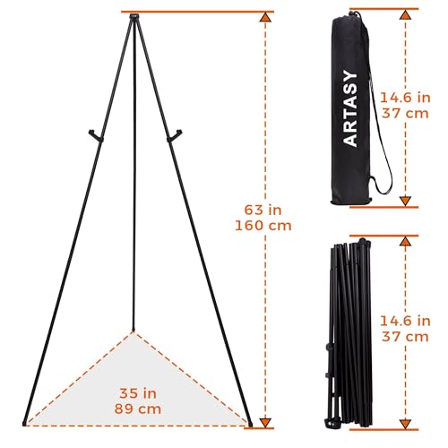 ARTASY 63" Easel Stand for Wedding Signs, Posters, Portable Artist Easel for Painting Canvas, Tripod for Home and Office, Supports 5 lbs-Black 3/Pack - color: Black