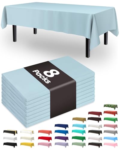 Pureegg Plastic Table Cloth Disposable 8 Pack 54 x 108 Inch, Light Blue | Easter Party, Wedding, Picnic, Leakproof & Sturdy, Light Blue, Tablecloth - color: Light Blue, size: 54" X 108" Rectangle