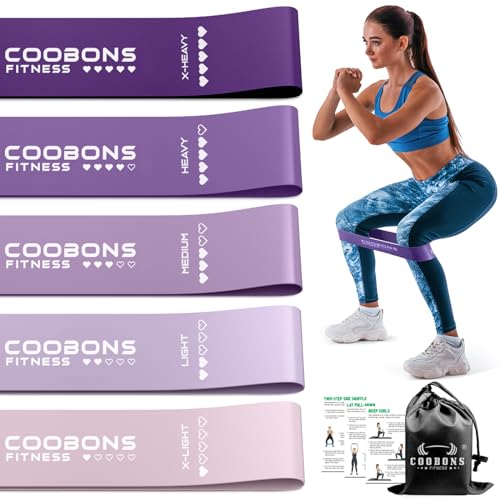 Resistance Bands for Working Out, Exercise Bands Resistance Bands Set with 5 Resistance Levels, Latex Loop Bands for Women Men, Workout Bands for Legs, Glutes, Strength Training, Yoga, Home Gym - color: 10-40LBS Purple set