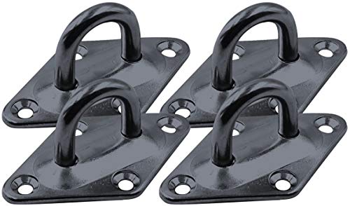 Heavy Duty Hammock Kits & Ceiling Hook Diamond Pad Eye Plates, 304 Stainless Steel & Black Zinc Galvanized Steel Corrosion Resistant, 2, 4 & 8 Packs - color: 4-Pack-Black-M6