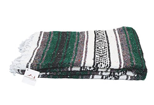 Open Road Goods Green Mexican Blanket - Authentic Serape Falsa Blanket - Handmade (Acrylic Blend, XL) - color: Green