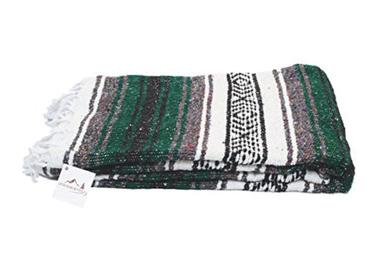 Open Road Goods Green Mexican Blanket - Authentic Serape Falsa Blanket - Handmade (Acrylic Blend, XL) - color: Green