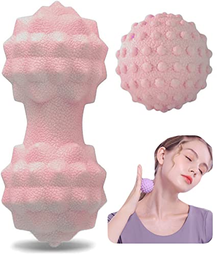 Massage Ball Set, Peanut Massage Ball Double Lacrosse Massage Roller Balls, Acupoint Myofascial Release Muscle Knot Ball, Deep Tissue Trigger Point Therapy Massage Tool for Back Neck Shoulder (Pink) - color: Pink