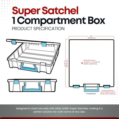 ArtBin Super Satchel 1-Compartment Craft Storage Box, Clear | One Open Compartment, 15.2 x 8 x 6.2 Inches, Secure Latches, Stackable, Clear Durable Polypropylene - color: Aqua Accents