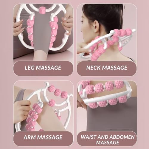 Leg Massager Roller 20-Wheel Deep Tissue Massage Roller for Leg Arm Tennis Elbow Muscle Pain Relief and Relaxation (Pink)