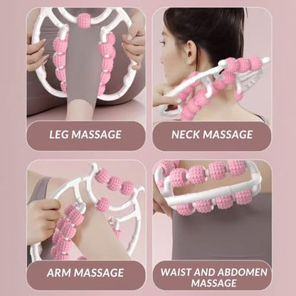 Leg Massager Roller 20-Wheel Deep Tissue Massage Roller for Leg Arm Tennis Elbow Muscle Pain Relief and Relaxation (Pink)