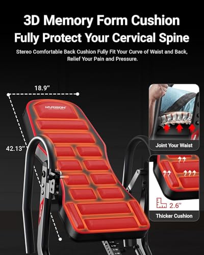 HARISON Inversion Table for Back Pain Relief, Decompression Back Stretcher | Strength Training Inversion Equipment with Safe Belt, Comfortable Ankle Holders, 300 350 lbs, Easy Assembly - color: Red