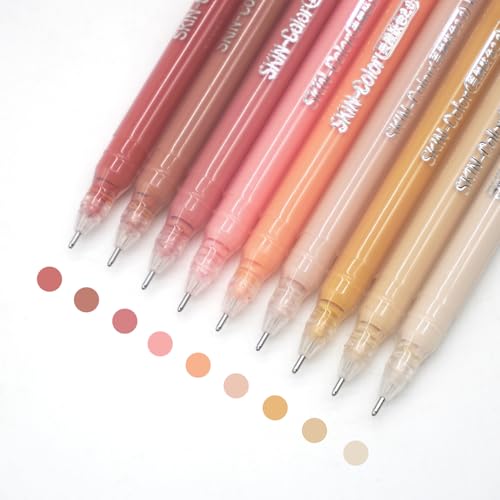 Gel Pens with 0.6mm Fine Point, 9 Colors Acrylic Drawing Gel Pen | Smooth Writing Pen Set for Journaling, Colorful Skin Series, Drawing Pencils for Adult Coloring Books - color: Colorful Skin