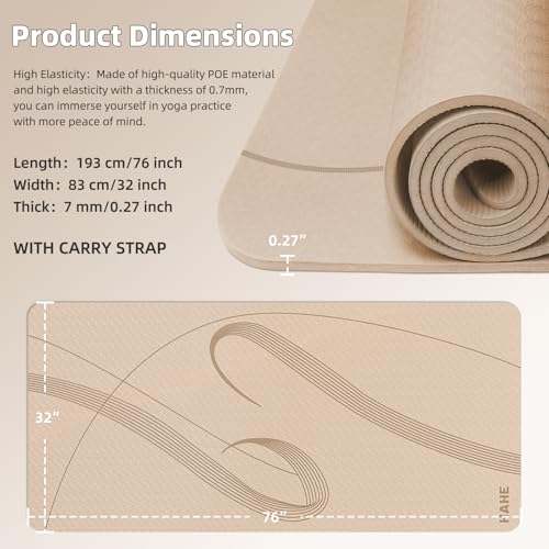 Yoga Mat High Density Exercise Mat, 76"x32"x0.27"Thick Wide & Large Yoga Mat for Women Men, Professional POE Workout Mat for Yoga, Pilates, Fitness & Stretching - color: Beige Coffee