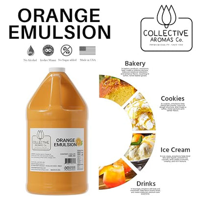 Collective Aromas Co. Orange Emulsion for Baking, Concentrated Orange Flavoring for Cakes, Cookies, Frosting & Desserts, Alcohol Free, Kosher, 1 Gallon (128 fl oz), Made in USA - size: Orange - 1 Gallon (128 fl oz)