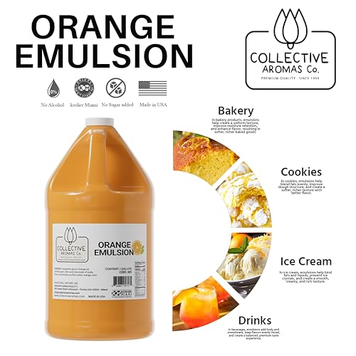 Collective Aromas Co. Orange Emulsion for Baking, Concentrated Orange Flavoring for Cakes, Cookies, Frosting & Desserts, Alcohol Free, Kosher, 1 Gallon (128 fl oz), Made in USA - size: Orange - 1 Gallon (128 fl oz)