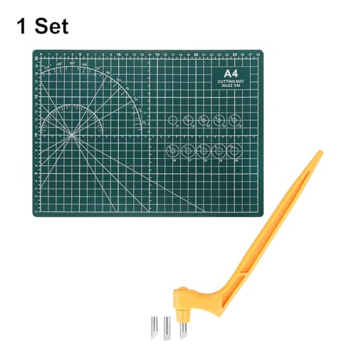 HARFINGTON Craft Cutting Tools 15/30/45 Degree Blades 360 Degree Rotating Blade Stainless Steel Cutter Pen Knife with Mat for DIY Crafts Stencils Scrapbooks, Yellow - color: Yellow