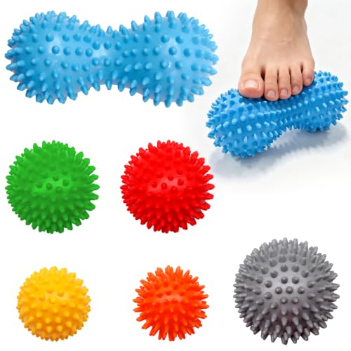 6-Pack Spiky Massage Balls Set, Hard Medium Soft Massage Ball for Feet