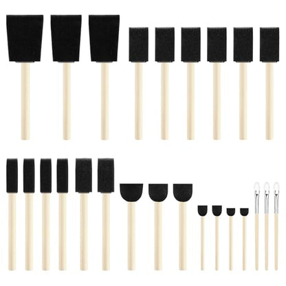 XDT Foam Paint Brushes Bulk Set - 25Pack Sponge Brushes with Wood Handles for Acrylic Painting, Wood Staining, Mod Podge, Glue & Crafts - Disposable Assorted Sizes Paintbrush - size: Foam Brush Assorted