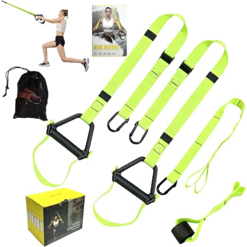 Bodyweight Resistance Training Straps, Home Gym Fitness Trainer kit - color: Bright Green