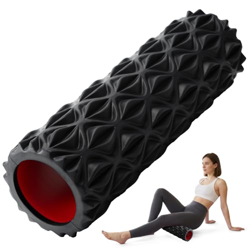 Foam Roller for Deep Tissue Massager High Density Massage Roller | Diamond-Shaped Texture, Myofascial Release, Deep Tissue Muscle Massage Trigger Point Back Roller for Fitness (15" Black) - color: Black
