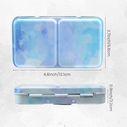 Blue Metal Watercolor Tin Palette - Empty w/ Paint Tray & 14 Half Pans - Robust & Functional - Perfect for Plein Air & Studio Painting - style: Far Mountain