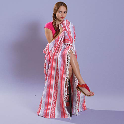 El Paso Designs Boho Blanket | Soft Woven Mexican Meditation Falsa | Perfect for Boho Home Decor, Yoga Towel, Patio, Beach Blanket, Sofa, Couch Cover (Lavender & Cherry) - color: Lavender Cherry