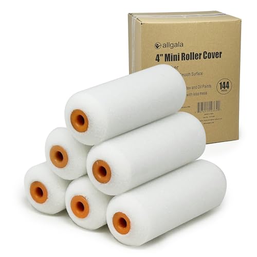 Allgala Foam Paint Roller, 144 Pack 4 inch Shedless High Density Foam Mini Paint Roller Cover for Trim Wall Funiture Doors Cabinets, Cupboards - size: 4" Foam (Pack of 144)