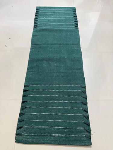 Payal Rugs Cotton Yoga Mat - Eco-Friendly Hand-Woven Rug - Non Slip & Thick (24”x72”x5mm) for Yoga Everyday Fitness at Home - Comfortable Extra-Long - color: Dark Green 03