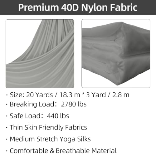 PRIOR FITNESS Aerial Silks Kit, SGS&CE Certified, 9/15/20Yards - color: Silver, size: L(20 Yards)