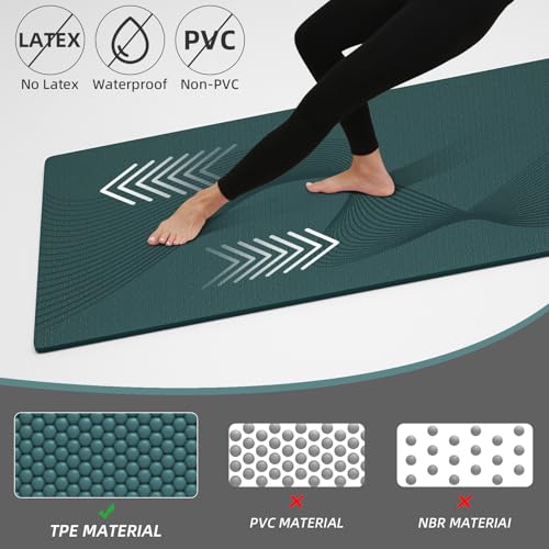 ILILI Exercise Mat 72''x25''×0.3''(8MM) | Compact Eco Friendly TPE Yoga Mat for Pilates & Fitness, Tear Resistant with Carry Strap for Home Gym Studio Stretching - color: Dark Green