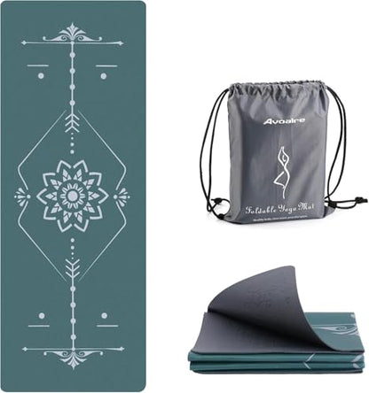 Avoalre Yoga Mat Foldable - Textured Non Slip Exercise Mat -Travel Lightweight Hot Yoga Mat with Carry Bag for Pilates & Home Workouts (72"L x 24"W x 3mm Thick) - color: Green