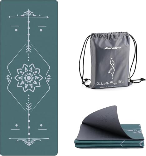 Avoalre Yoga Mat Foldable - Textured Non Slip Exercise Mat -Travel Lightweight Hot Yoga Mat with Carry Bag for Pilates & Home Workouts (72"L x 24"W x 3mm Thick) - color: Green