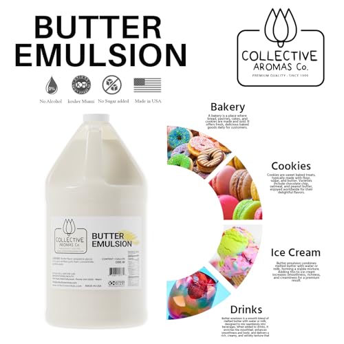 Collective Aromas Co. Butter Emulsion for Baking – Concentrated Butter Flavoring for Cakes, Cookies, Frosting, Fillings & Desserts – Liquid Baking Flavoring, 1 Gallon (128 fl oz), No Alcohol, Kosher, Made in USA - size: Butter - 1 Gallon (128 fl oz)