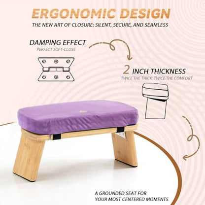 Bamboo Meditation Bench, Foldable Prayer Stool (Purple) - color: Purple