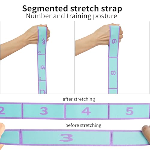 9 Loops Elastic Yoga Stretching Strap Pattern Guide, Resistance Stretch Band for Flexibility, Pilates, Dance, Gymnastics, Ballet, Physical Therapy, Leg & Body Stretching - color: Blue