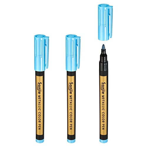 PATIKIL Metallic Marker Pens, 3 Pack Paint Pens Medium Point Colored Markers Art Marker Pen for DIY Craft Photo Album, Blue - color: Blue