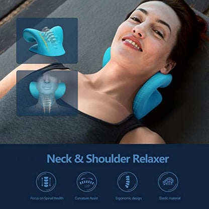 Cozyhealth Neck Stretcher for Neck Pain Relief, Neck and Shoulder Relaxer Cervical Traction Device Pillow for TMJ Pain Relief and Muscle Relax, Cervical Spine Alignment Chiropractic Pillow (Blue) - color: Blue