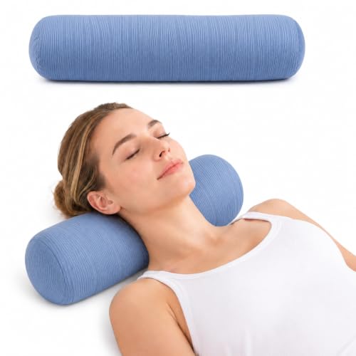 Neck Roll Pillow, Cervical Neck Pillow Bolster Pillow for Sleeping - color: Mist Blue