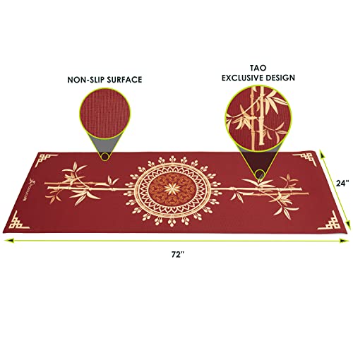 ProsourceFit Tao Yoga Mat 3/16" (5mm) Thick Workout Surface with Exclusive Printed Designs for Stylish Comfort, Stability, and Balance; Non-Slip Option for Yoga and Pilates - color: Tao - Red
