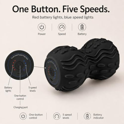 Vibrating Peanut Massage Ball, 5-Speed Back & Neck Recovery Roller (Black) - color: Black