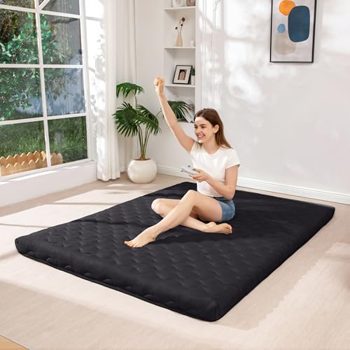 MAXYOYO Japanese Floor Futon Mattress, Portable Floor Mattress Pad for Adults, Sleeping Tatami Mat Foldable Roll Up Mat for Guest Room, Black, XX-Small - size: XX-Small