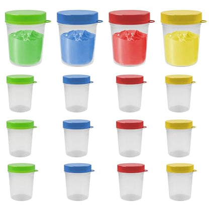 16 PCS No Spill Paint Cups with Lids 4 Colors, Arts and Crafts Supplies for Classrooms, Ultimate Paint Containers with Flat Lid - color: Flat Lid