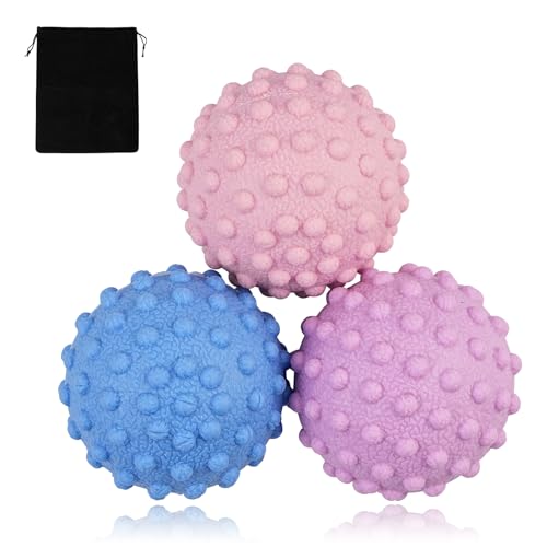 WOVTE Massage Lacrosse Ball Set for Sore Muscles, Shoulders, Neck, Back, Foot, Body, Deep Tissue, Trigger Point, Muscle Knots, Yoga and Myofascial Release - color: Blue Pink Purple
