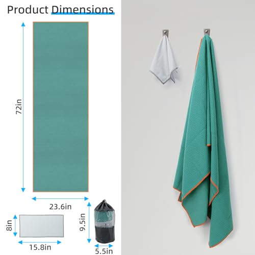 YESLIFE Non-Slip Yoga Towel, 72"x24", Cyan | Microfiber yoga mat towel, grip dots, sweat absorbent, hot yoga Pilates workout, includes sweat towel, Cyan - color: Cyan