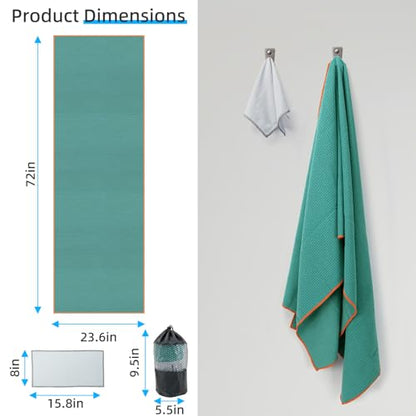 YESLIFE Non-Slip Yoga Towel, 72"x24", Cyan | Microfiber yoga mat towel, grip dots, sweat absorbent, hot yoga Pilates workout, includes sweat towel, Cyan - color: Cyan