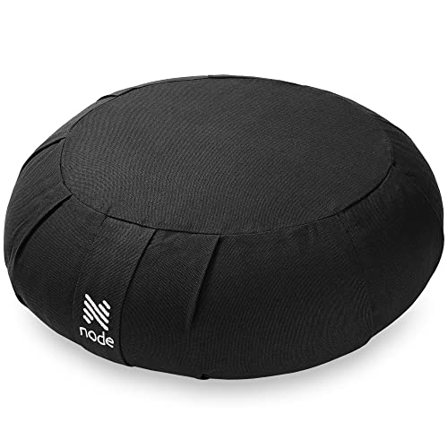 Zafu Meditation Cushion, 15" Round Buckwheat Yoga Pillow with Organic Cotton Cover - color: Black