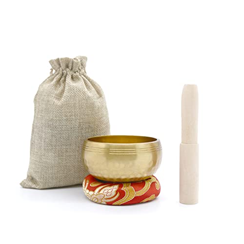 Singing Bowls, Tibetan Singing Bowl Set, Meditation Bowl, Sound Bowls-Easy To Play for Beginners - color: Gold Starter Edition - 3.15 inch